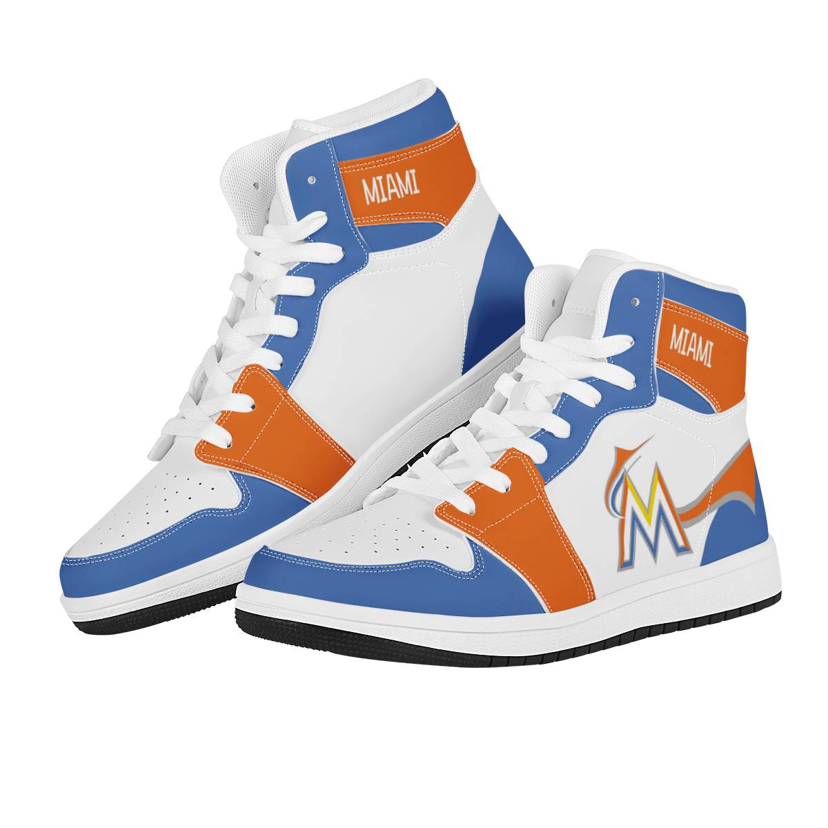 Women's Miami Marlins High Top Leather AJ1 Sneakers 002